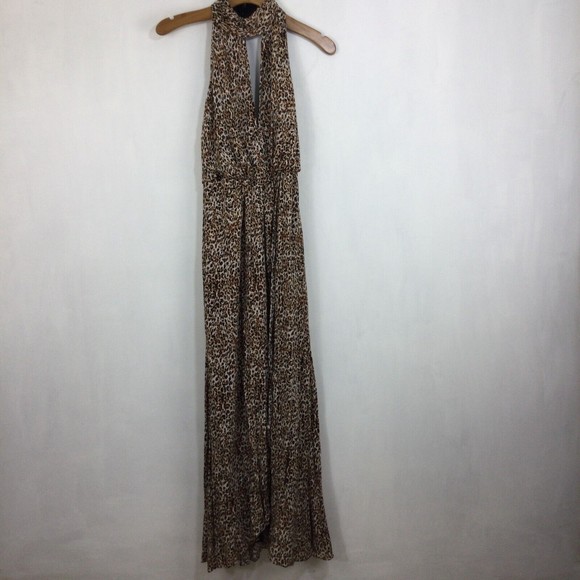 Free People Animal Instinct Cheetah Print Halter Maxi Dress Brown Size 4 - Picture 12 of 13